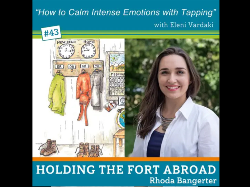 Tapping to calm intense emotions, Advanced EFT Practitioner Eleni Vardaki speaking on Rhoda Bangerter's Holding the Fort Abroad podcast